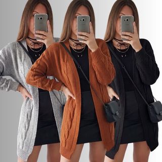 Cardigan Feminino de frio Casaco Feminino Tricô Inverno CARDIGAN Sobretudo Kimono Alongado Elegante.