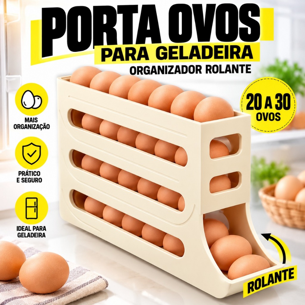 Porta Ovos Para Geladeira 4 Andares Organizador Rolante Plástico Dispenser de Ovos 20 a 30 Unidades