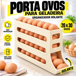 Porta Ovos Para Geladeira 4 Andares Organizador Rolante Plástico Dispenser de Ovos 20 a 3…