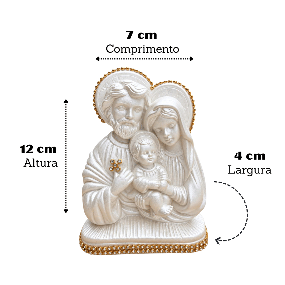 Busto Sagrada Familia 12cm Detalhes em Strass Branco perolado Lembrancinha Casamento Caixa de Padrinhos. — imagem 2 de 2
