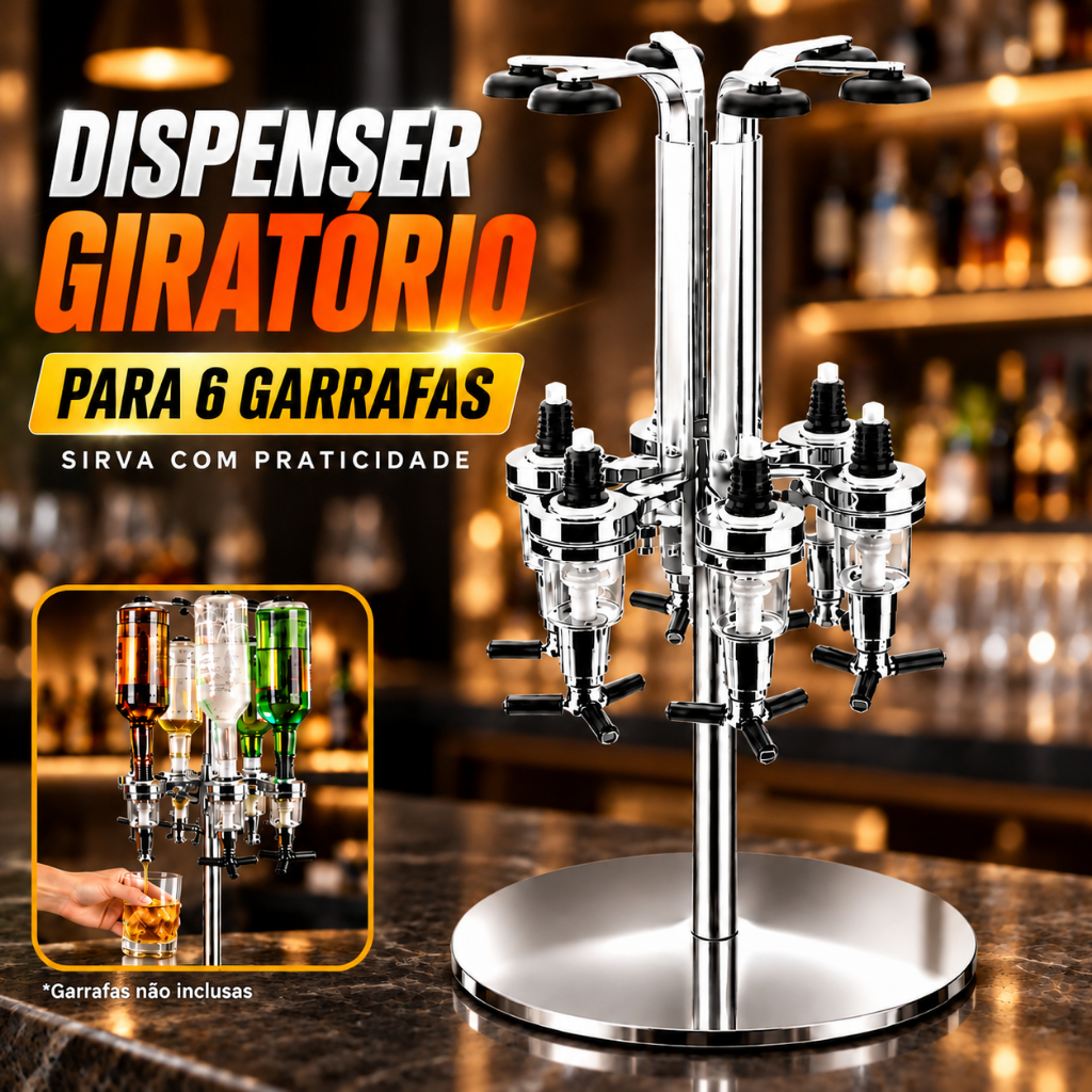 Dispenser de Bebidas Giratório Dosador 30ml para 6 Garrafas Bar Shot Porta Garrafas Adega
