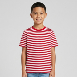 CAMISETA INFANTIL MENINO E MENINA LISTRADA VERMELHA E BRANCO MANGA CURTA