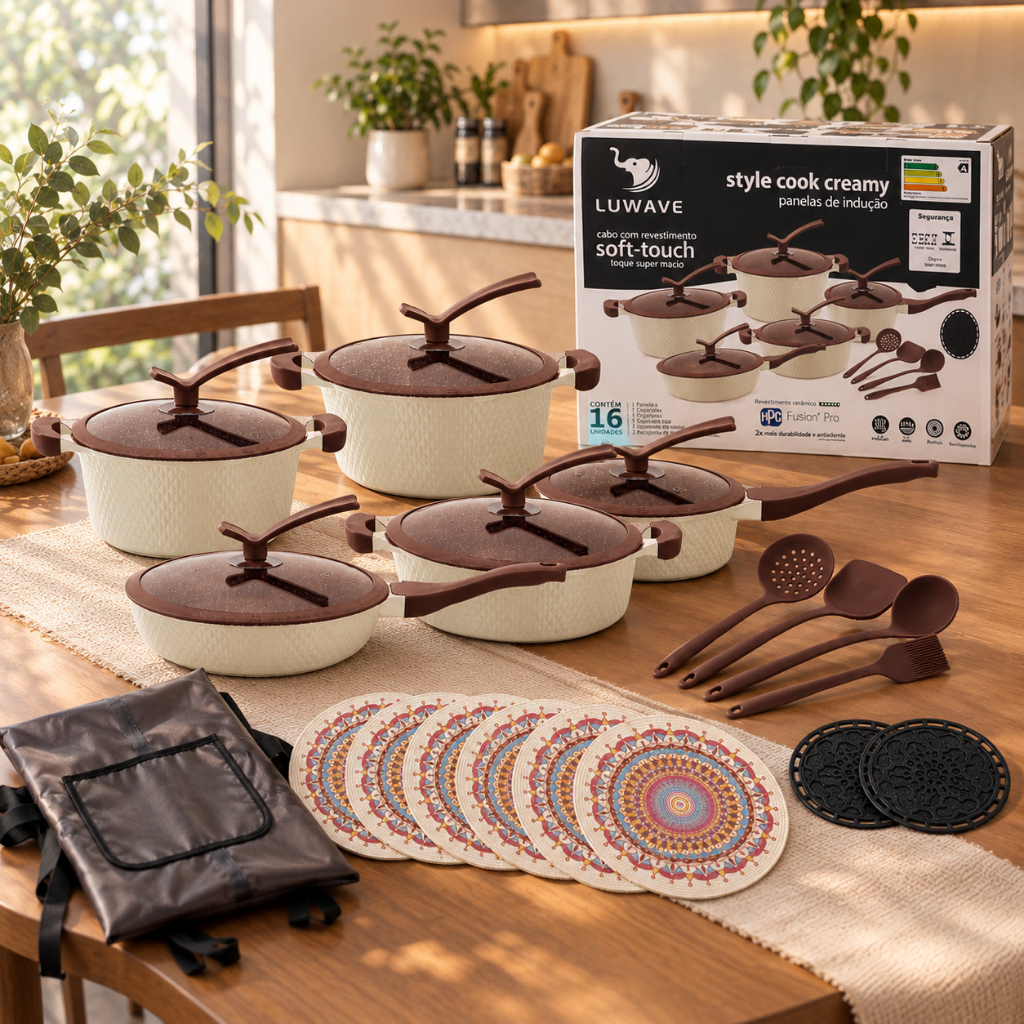 Conjunto Panelas 23 Peças Inox Luwave Com Utensílios De Silicone Gás e Elétrico e fogão de indução