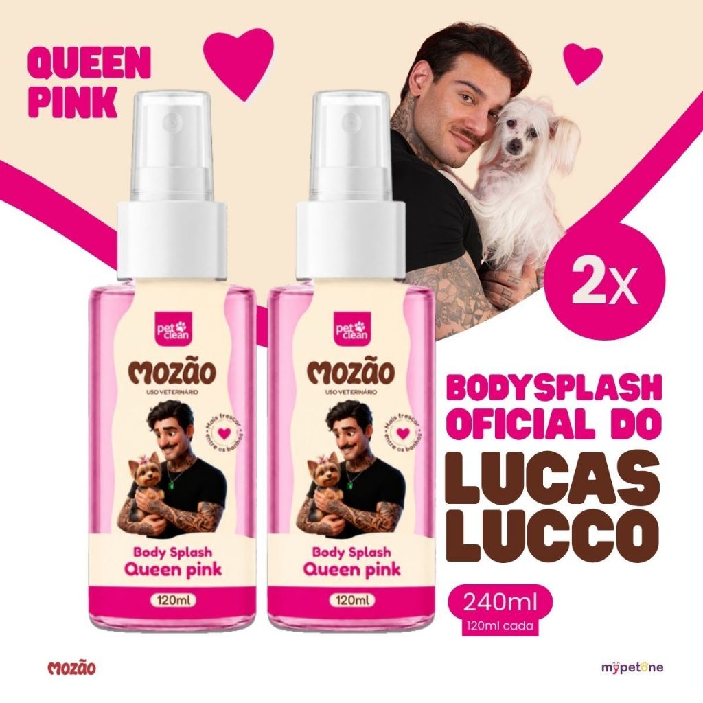 Kit 2 Body Splash Pet Queen Pink 120ml Mozão Lucas Lucco - Perfume Colônia Para Cães e Gatos Spray