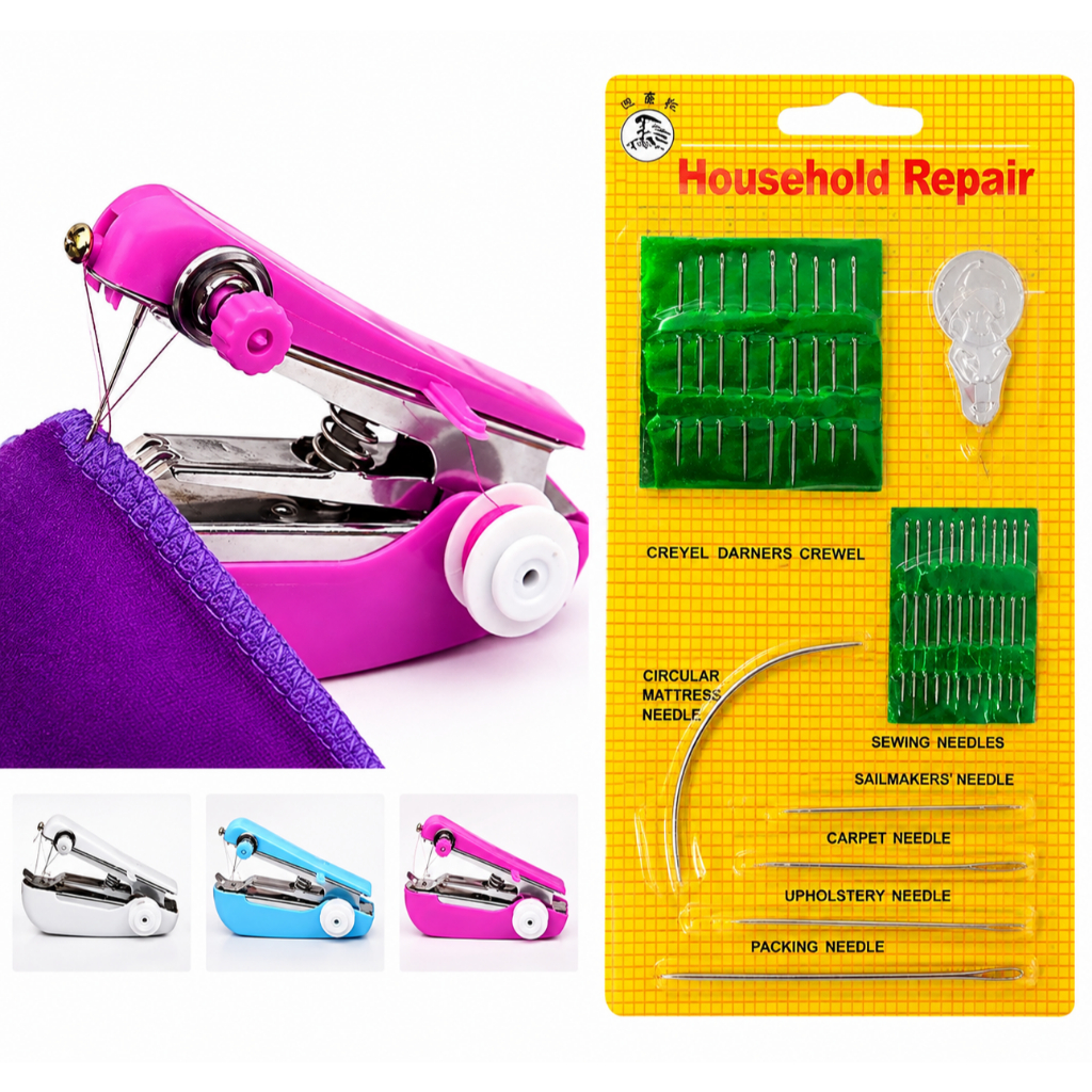 Kit Maquina De Costura Manual Portátil De Mão + Kit Agulha Costura de Brinde