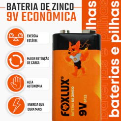 Pilha Bateria 9V 6F22 Foxlux Zinco Econômica 1 Unidade