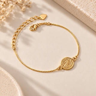 Pulseira Feminina Pingente São Bento Banhado a Ouro 18k EPrata 925 Eastiloso e Elegante Não Escurece