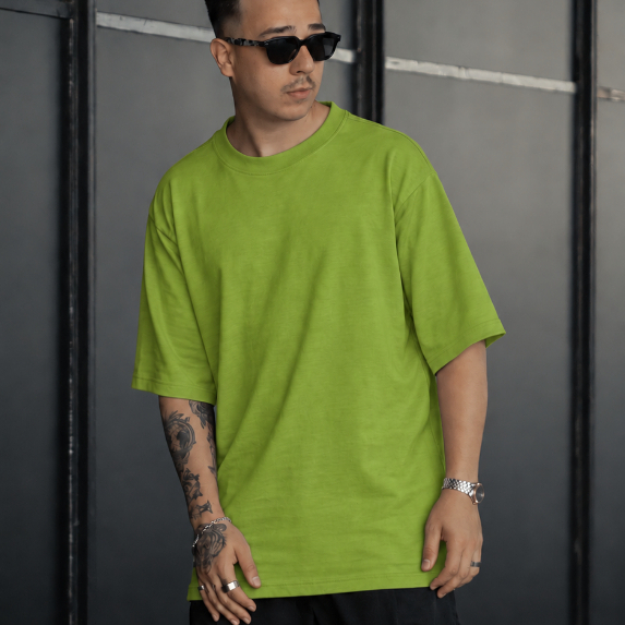 Camiseta Oversized Lisa Premium - Algodão Grosso Streetwear Masculina Verde Kiwi Clara