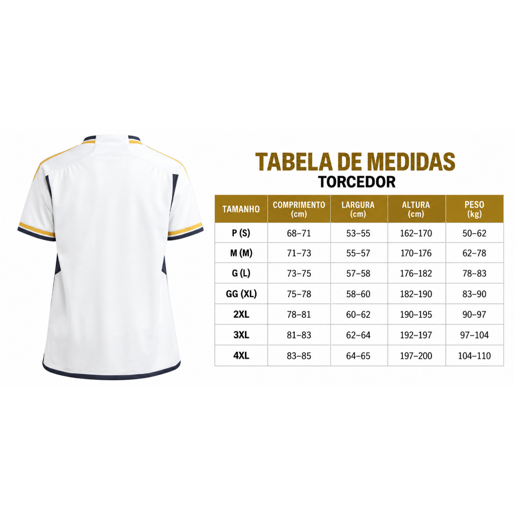 R.E.A.L - Camisa Estilo Esportiva Time Europeu Branca