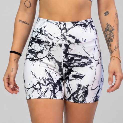 Shorts Fitness Estampado Marmorizado Feminino Zero Transparência Academia