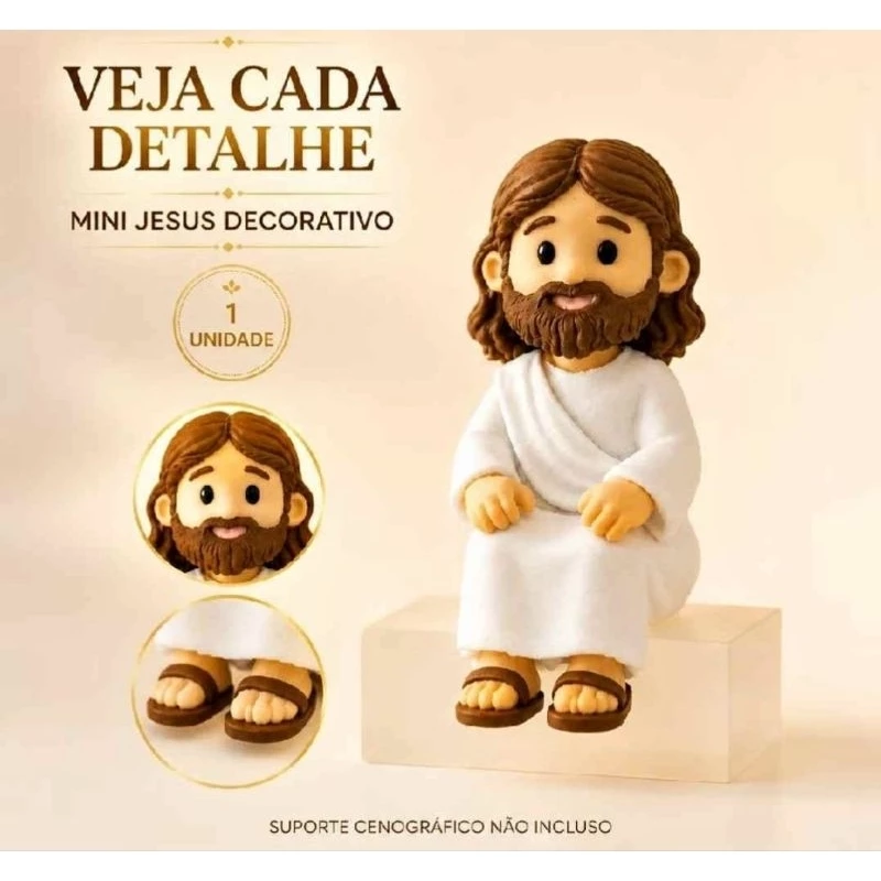 Mini Jesus Sentado 3,5cm Boneco Decorativo Religioso para Monitor de Computador Notebook Mesa ...ótimo para presentear