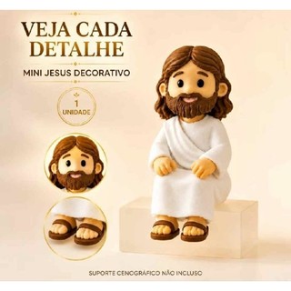 Mini Jesus Sentado 3,5cm Boneco Decorativo Religioso para Monitor de Computador Notebook Mesa ...ótimo para presentear