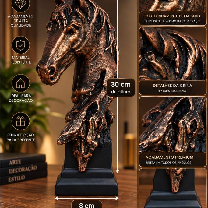 Escultura Cabeça de Cavalo Decorativa caveira – Estátua Rústica Bronze Enfeite para Sala Escritório Decoração Countr — imagem 2 de 2