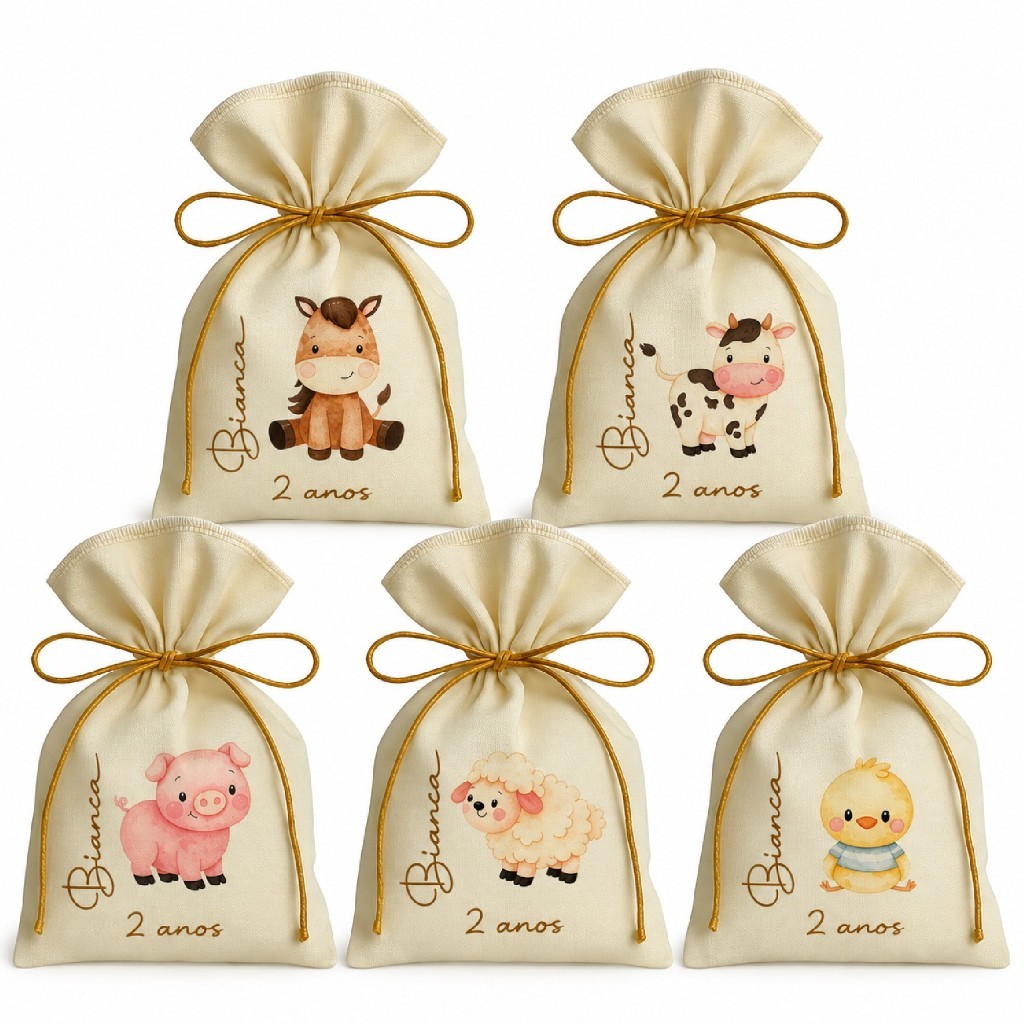 Kit 10 Saquinho Personalizados para Festa Lembrancinhas Fazendinha Bichos Sortido