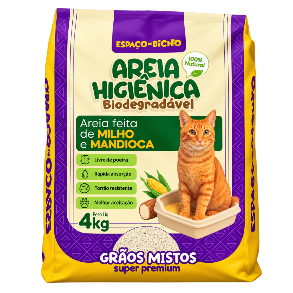 Areia Higiênica Biodegradável Espaço do Bicho Grãos Mistos 8kg – Milho e Mandioca (100% Natural)