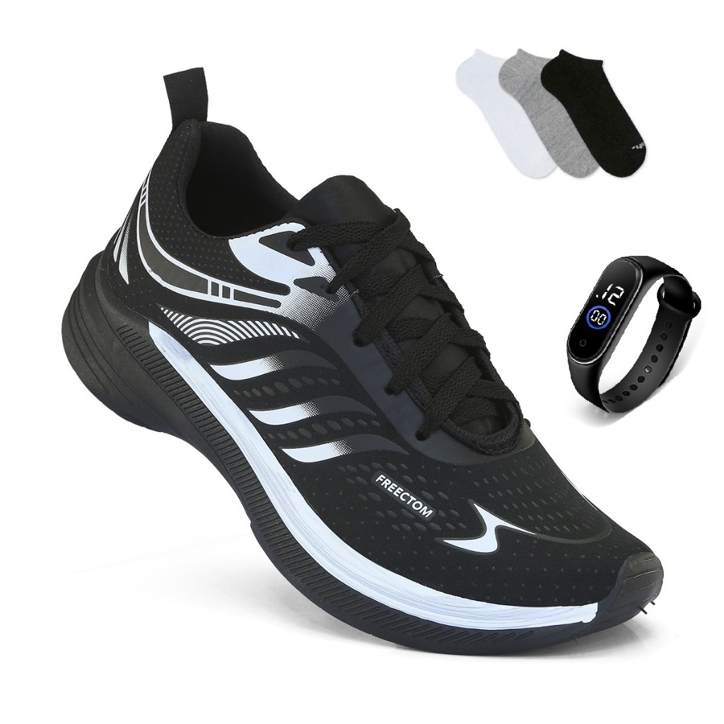 Tenis Masculino Feminino + Relogio + 1 Par de Meia Esportivo Corrida Treino Super leve e Macio
