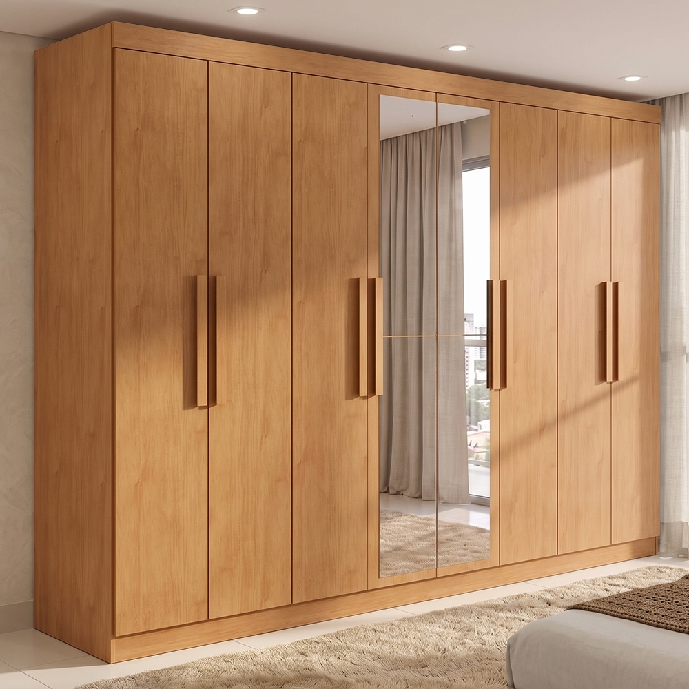Guarda-roupa Casal Easy Slim 8 Portas Espelho Amendoa Clean