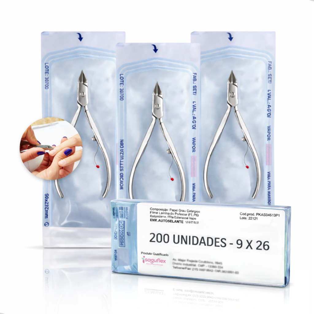 Envelope para esterilização 9x26cm c/ 200 unidades autoclave manicure dentista podologia