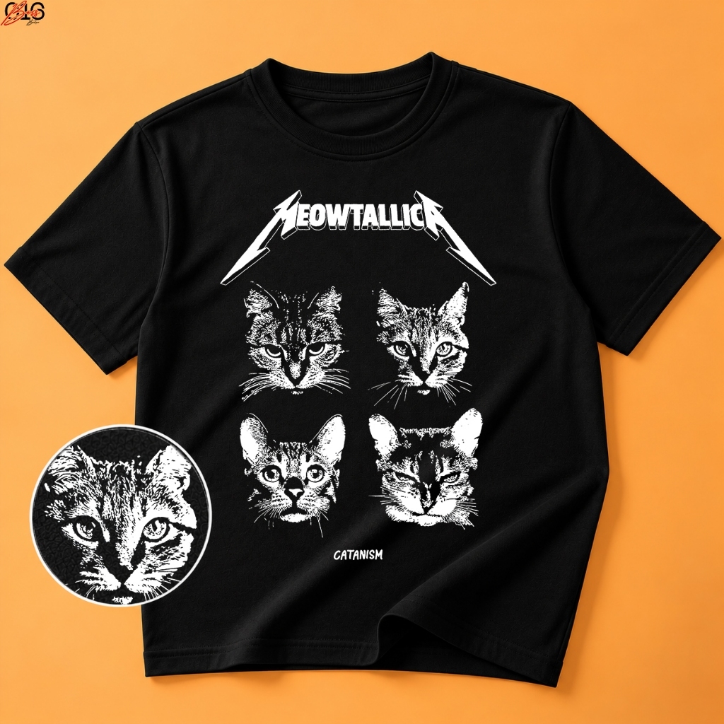 Camiseta Metallica Gatos Estampada Masculina Feminina Preta Rock Heavy Metal Gatinho Metalhead Streetwear