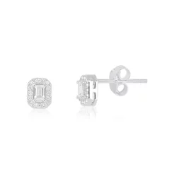 Brinco Feminino de Prata 925 Retangular Cravejado