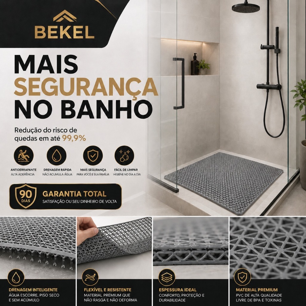 Tapete Antiderrapante PVC Emborrachado Luxo Piso Banheiro Chuveiro Sauna Piscina Segurança Idoso Criança