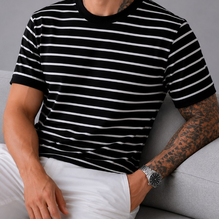 CAMISETA LISTRADA MASCULINA SLIM BICOLOR #02