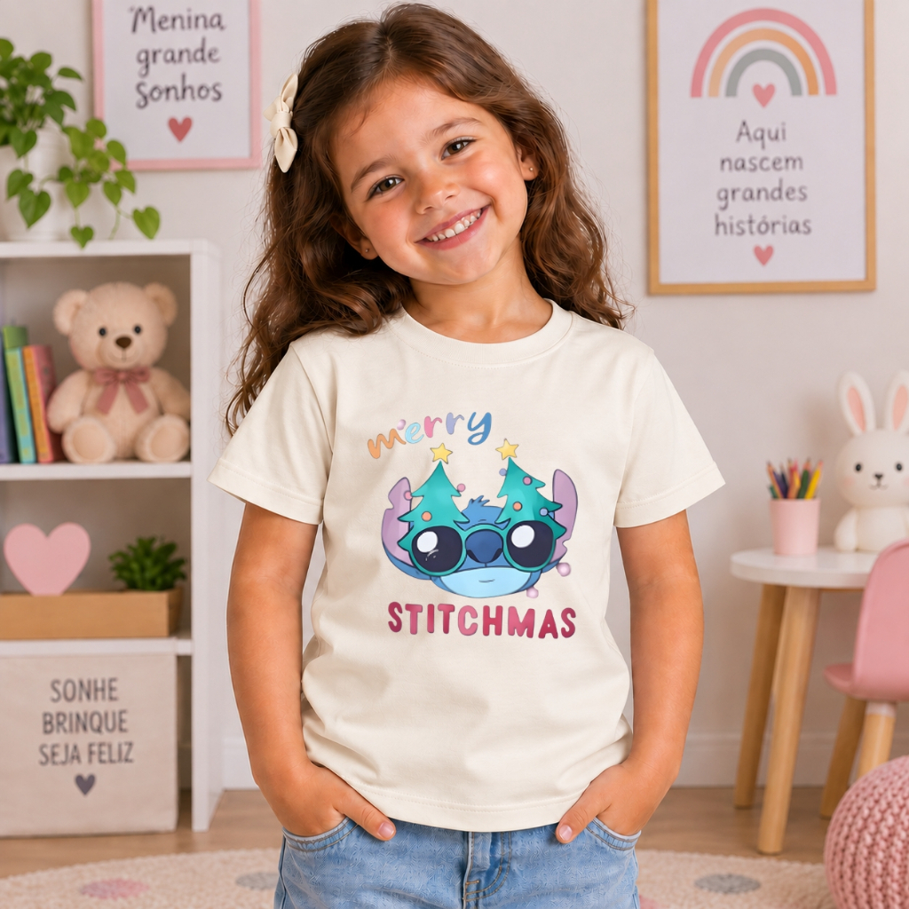 Camiseta Infantil Feminina Stitch Juvenil 100% Algodão Estampada Premium Leve Confortável