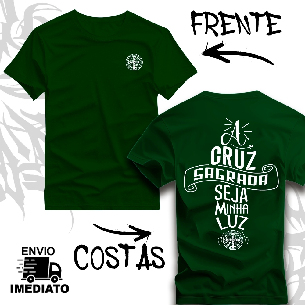 Camiseta Tshirt Blusa Católica São Bento 'A CRUZ SAGRADA SEJA MINHA LUZ' Cristã Religiosa Unissex Premium 100% Algodão