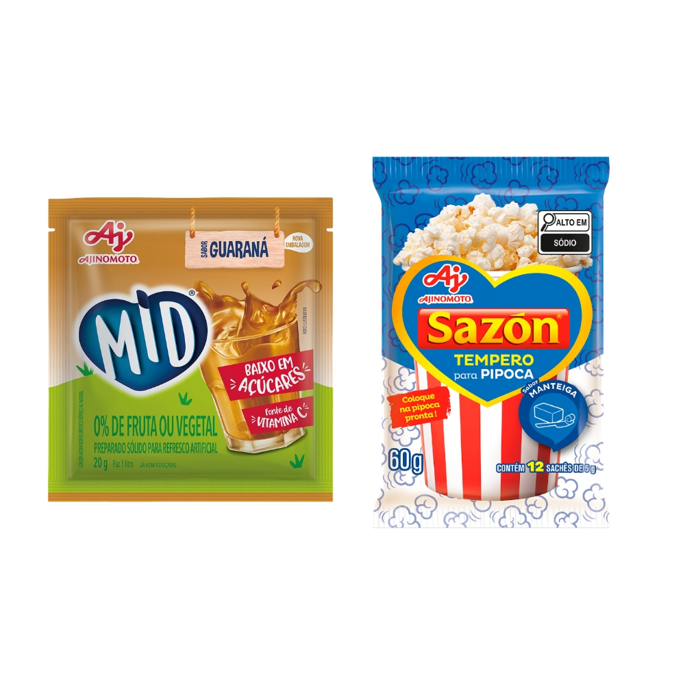 Kit MID® + SAZÓN® – 5 Refrescos Guaraná + 1 Tempero para Pipoca Manteiga - Ideal para Lanches Práticos