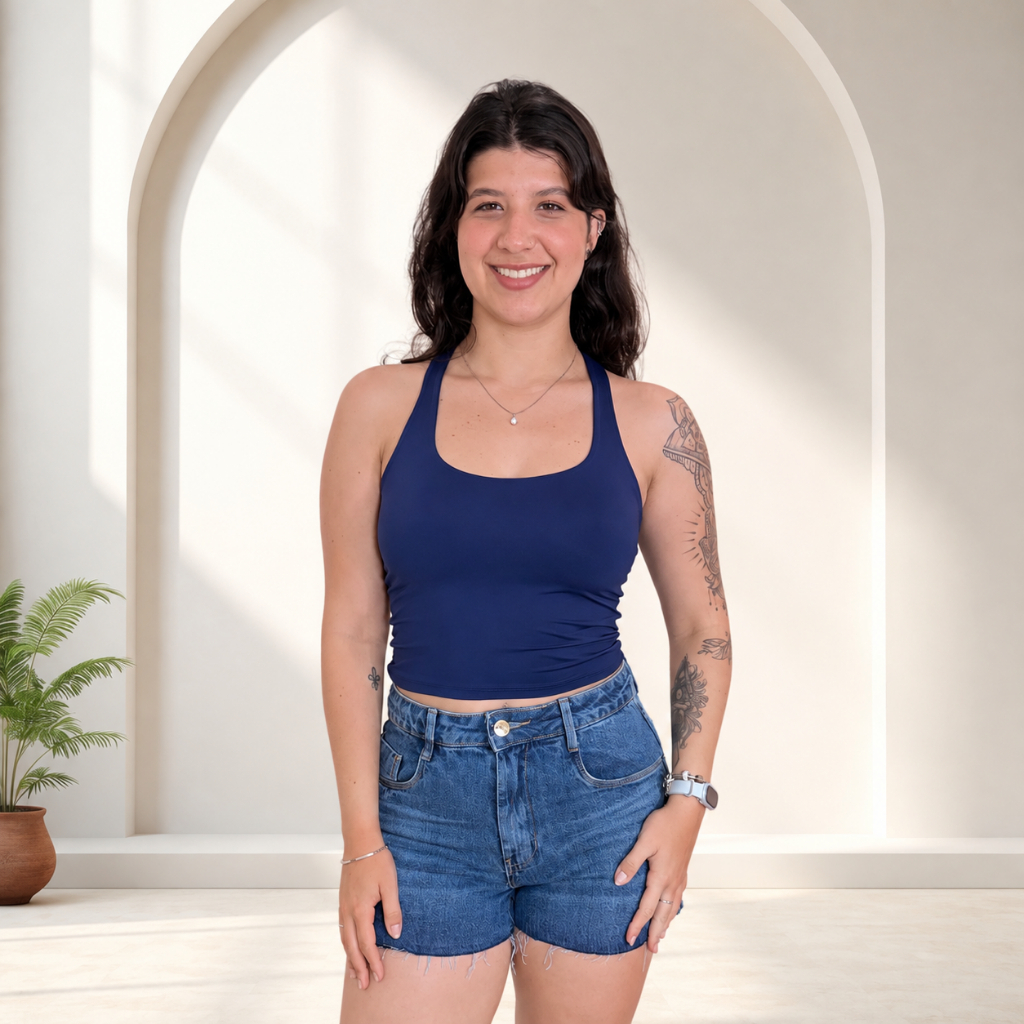 Cropped Feminino Regata Nadador Liso Básico Poliamida Frente Dupla