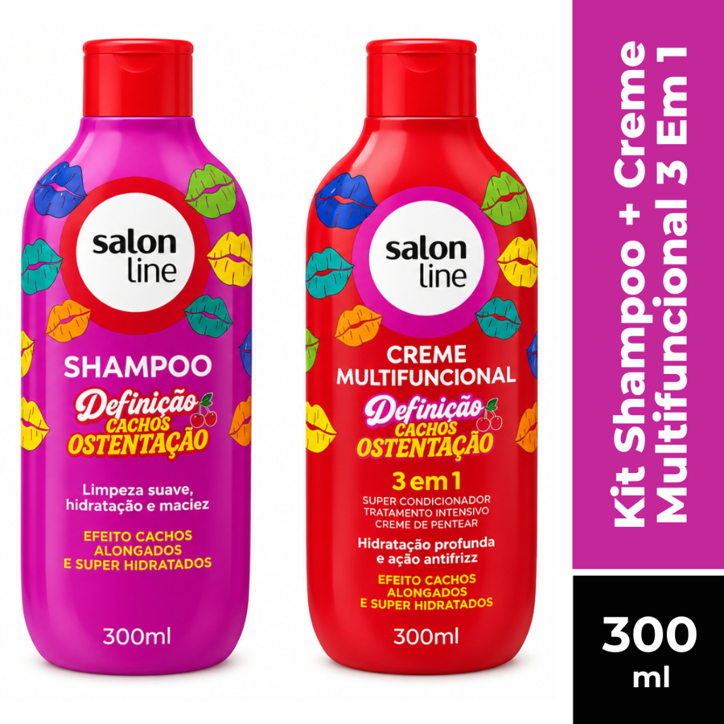 KIT SALON LINE CACHOS OSTENTAÇÃO SHAMPOO 300ML + CREME MULTIFUNCIONAL 3 EM 1 300ML
