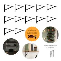 Kit 12 Suportes Cantoneiras Mão Francesas Para Prateleira Aço 50kg 20cm 25cm 30cm