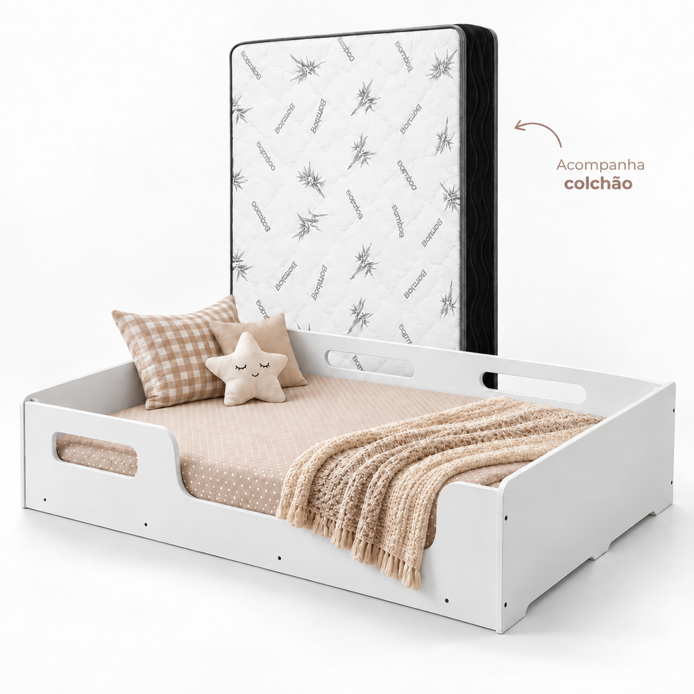Cama Infantil Encanto Casal Montessoriana Acompanha Colchão D33 Estrutura MDF Barra de Proteção - AV