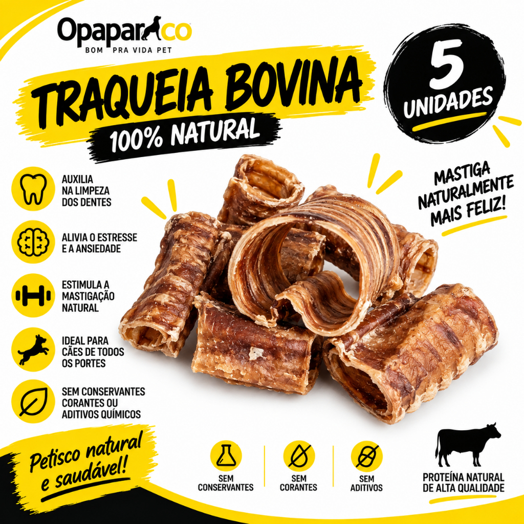 Mordedor Natural Mini Traquéia Bovina Opaparico - 5un