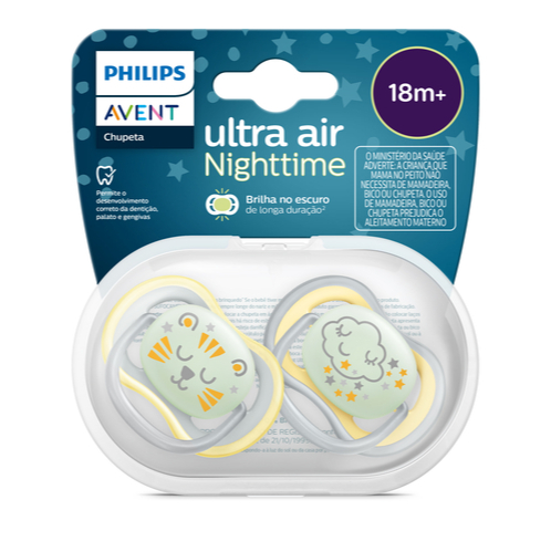 Chupeta Avent Ultra Air Noturno Dupla - 2 unidades - 18+ meses - Amarela - Philips Avent/ SCF376/01