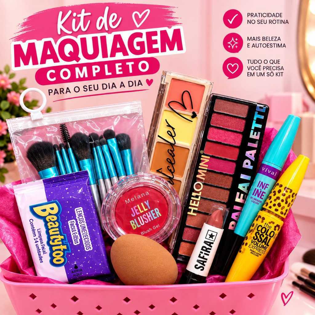 Kit Completo Maquiagem com Gloss Corretivo paleta de sombra Kit de Pinceis