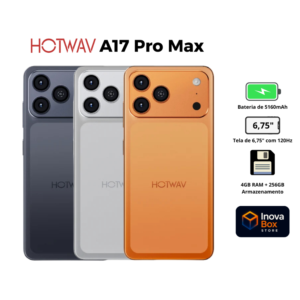 Celular smartphone HOTWAV A17 Pro Max 4GB Ram com 128GB ou 256GB Android 15 Tela 6,75" 13MP 5160mAh Wi-Fi 6