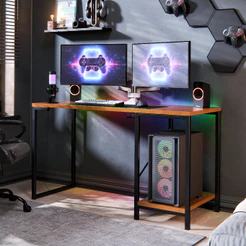 Mesa Escrivaninha Gamer e Home Office Barcelona Estilo Industrial com Prateleira em Aço Resistente e MDF