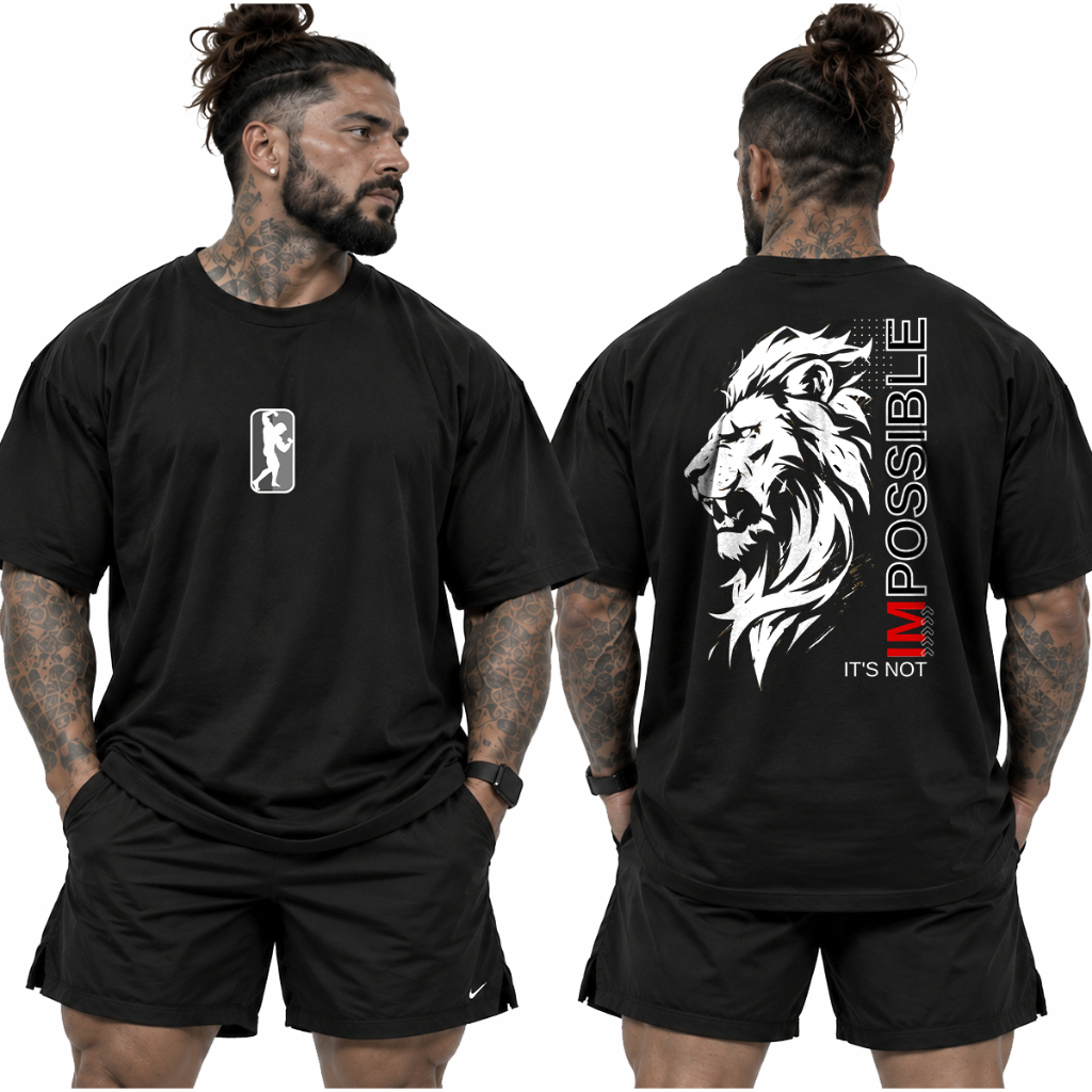 Camiseta Oversized Leão Musculação Grande Algodão Streetwear Treino Academia