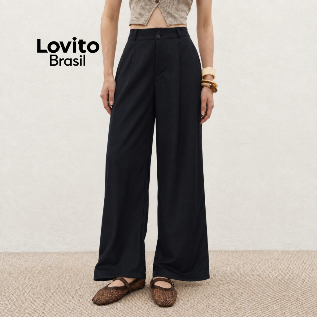 Lovito Calça de Alfaiataria Cintura Alta Wide Leg Basica Feminina PTB1291BRL1321