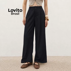 Lovito Calça de Alfaiataria Cintura Alta Wide Leg Basica Feminina PTB1291BRL1321
