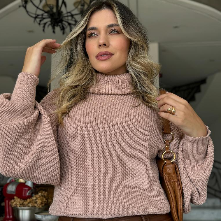 Blusa Manga Bufante Tricô Tendência Moda Blogueira  - Inverno 2026