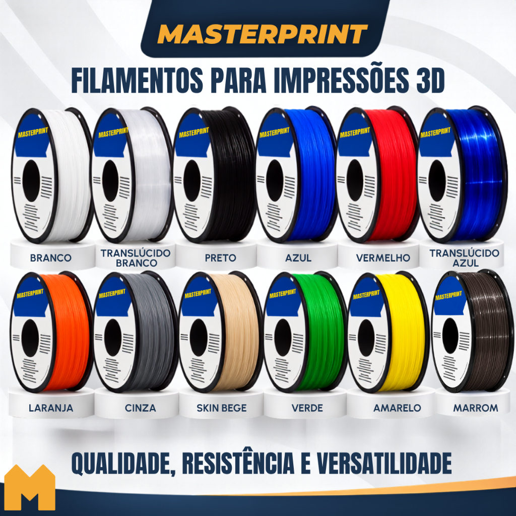 Filamento Impressora 3D PETG 1,75mm 1kg MasterPrint Todas As Cores Alta Resistência E Flexibilidade
