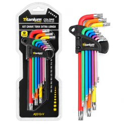 Jogo de Chaves Torx Extra Longas CR-V T10 a T50 9 Peças com Suporte Titanium Platina