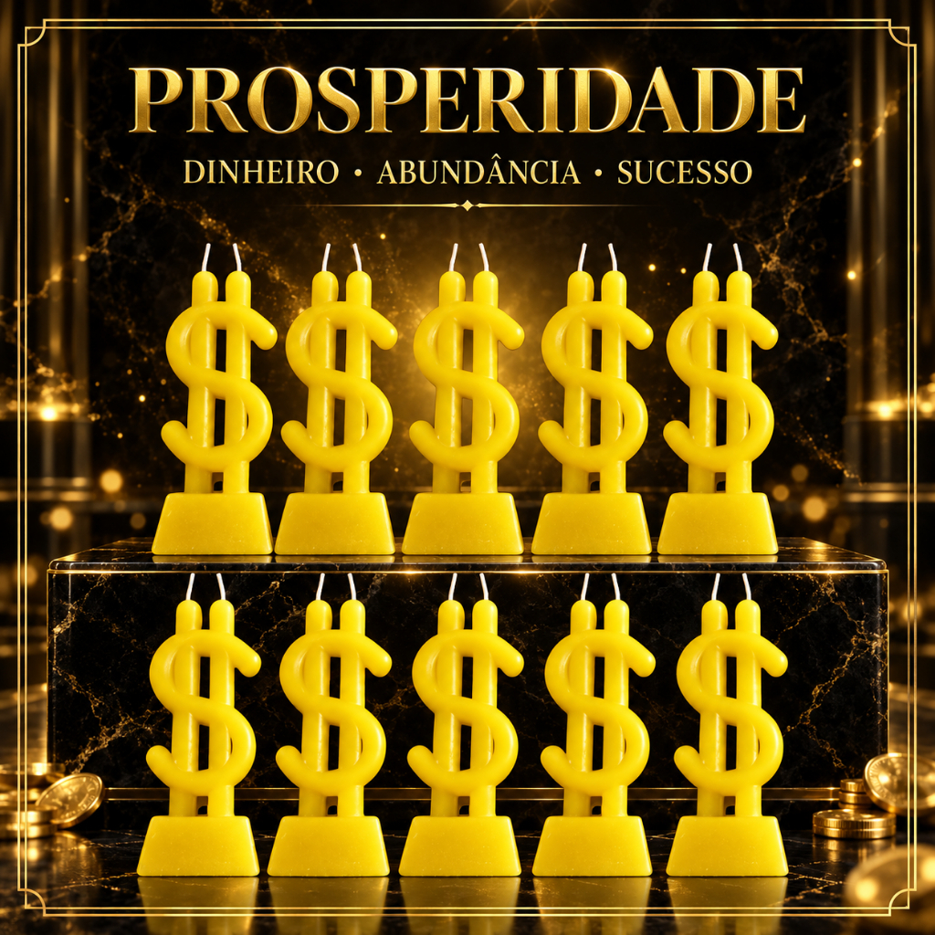 Kit 8 ou 10 Velas Chama Dinheiro Cifrão Prosperidade dinheiro Ritual umbanda Candomblé Bruxaria Ano novo e Natal Rápido