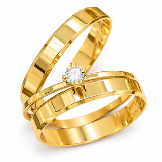 Alianças Casal + Solitário Aço 316L Dourado Luxo