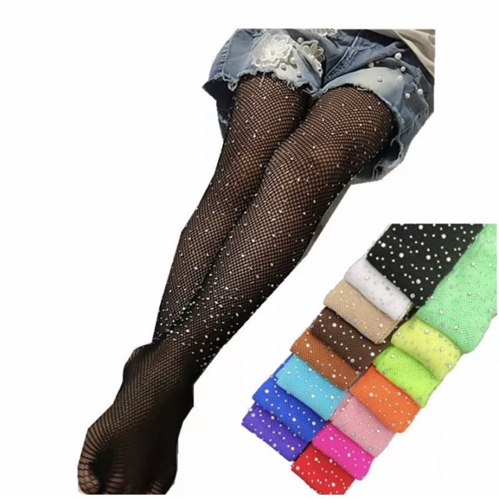 Meia Calça Brilho Strass Cristal Infantil Várias Cores Preto/Branco/Nude/Rosa/Pink