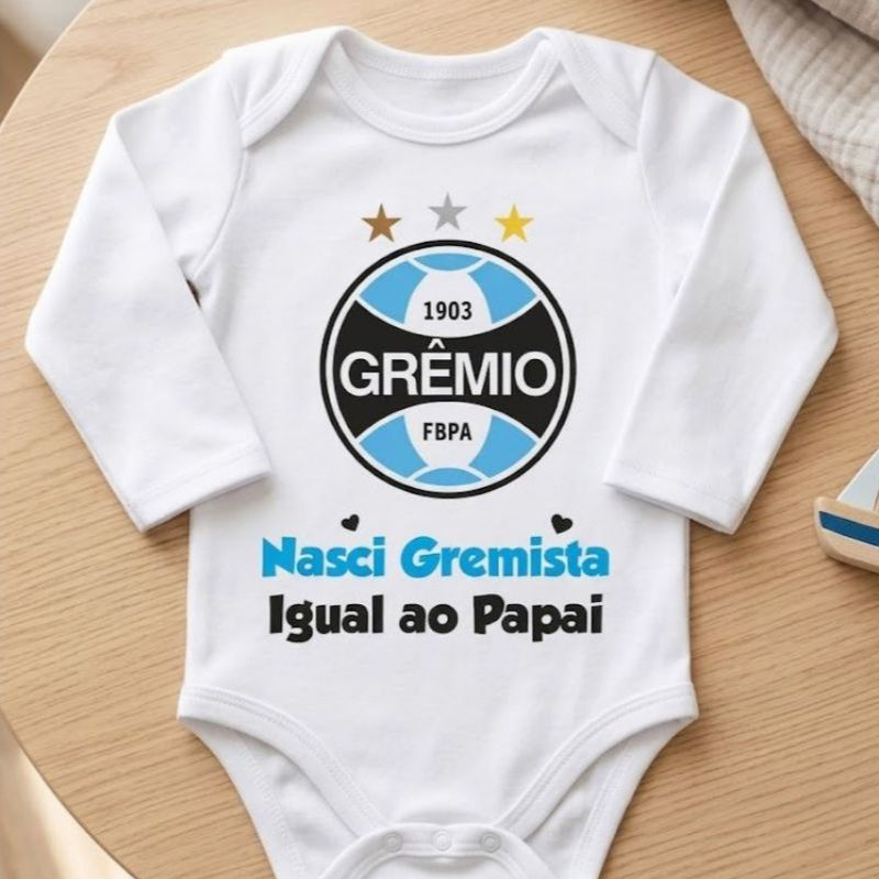 Roupinha de Bebe Body Manga Longa Grêmio Personalizado Gremista Igual Ao Papai