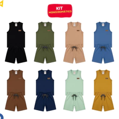 Kit 6 Peças Monocromáticas Básicas Menino Regata Infantil Conjunto Verão