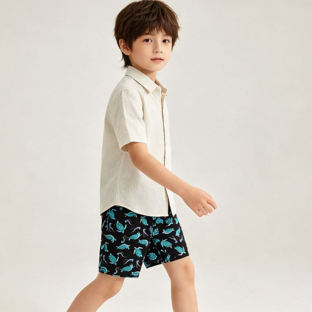 Kit 02 Bermuda Masculina de Elástico Menino Infantil e Juvenil Estampado Praia